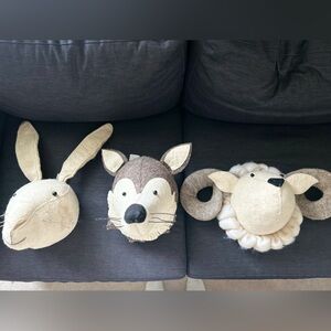 Fiona Walker Animal Head Set Of 3 NWT Wolf, Rabbit, Ram